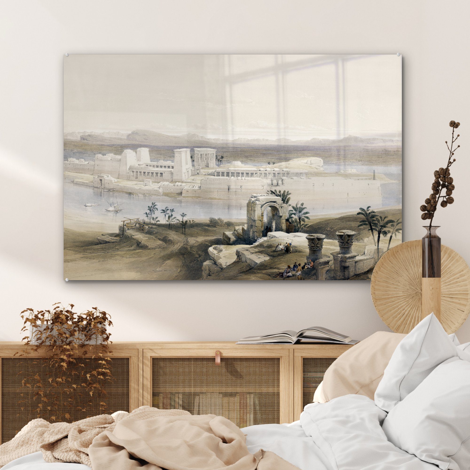 Schlafzimmer - David & (1 St), Philae Insel Roberts, Acrylglasbilder Gesamtansicht Nubia Wohnzimmer MuchoWow der Acrylglasbild