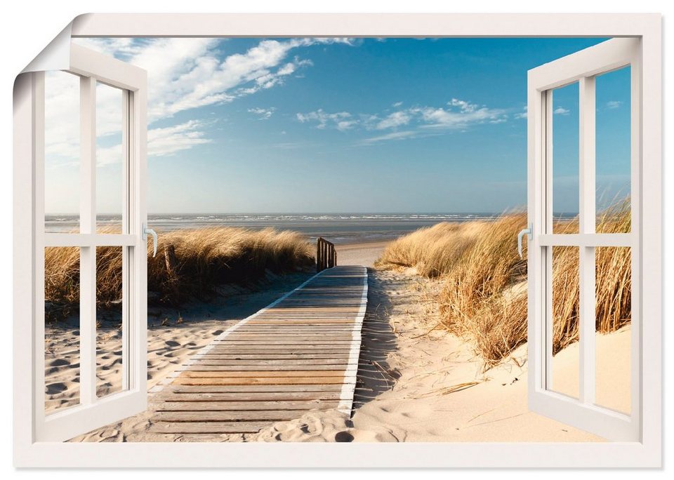 Artland Wandbild Fensterblick Nordseestrand auf Langeoog, Fensterblick (1 St),  als Leinwandbild, Wandaufkleber oder Poster in versch. Größen, Verschiedene  Größen & Produktarten