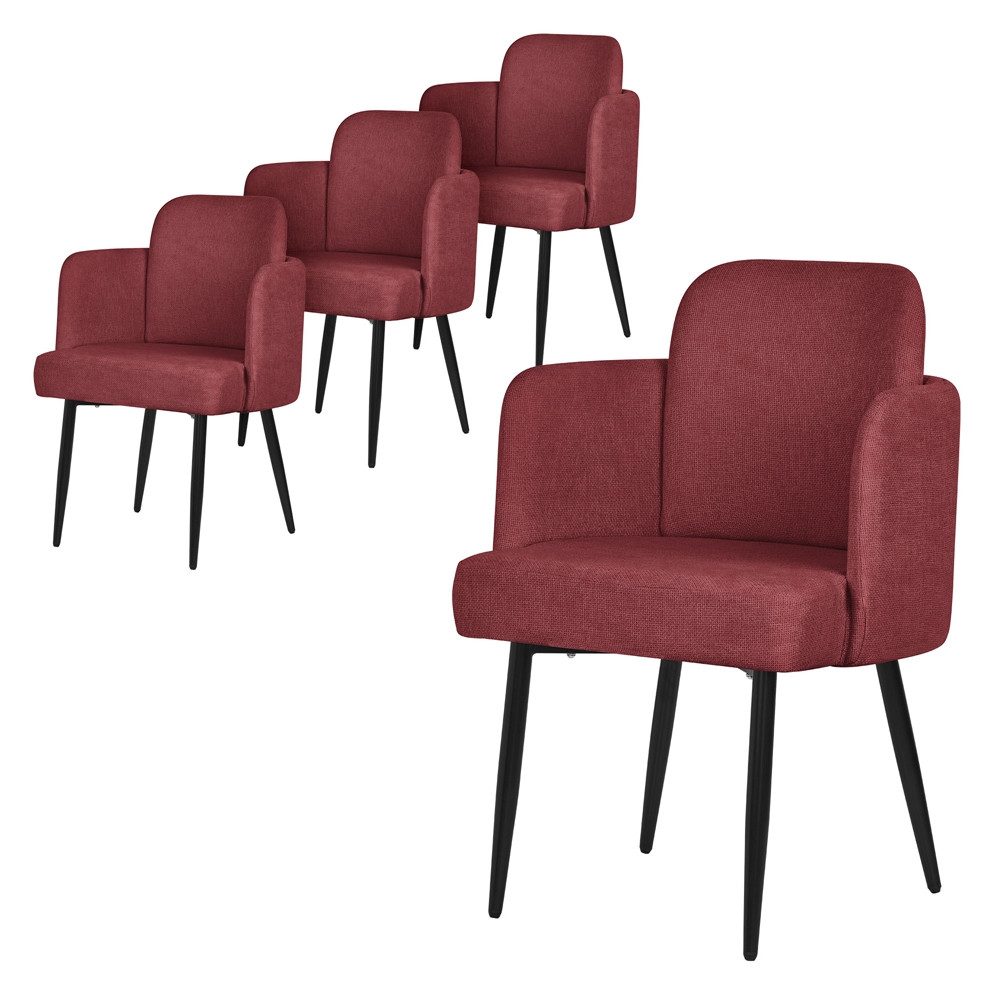 ML-DESIGN Polsterstuhl Esszimmerstühle mit Armlehne & Rückenlehne Ergonomische moderne Design (4 St), Armlehnstuhl mit Metallbeine 4er Set Rot Lounge Sessel bis 120kg