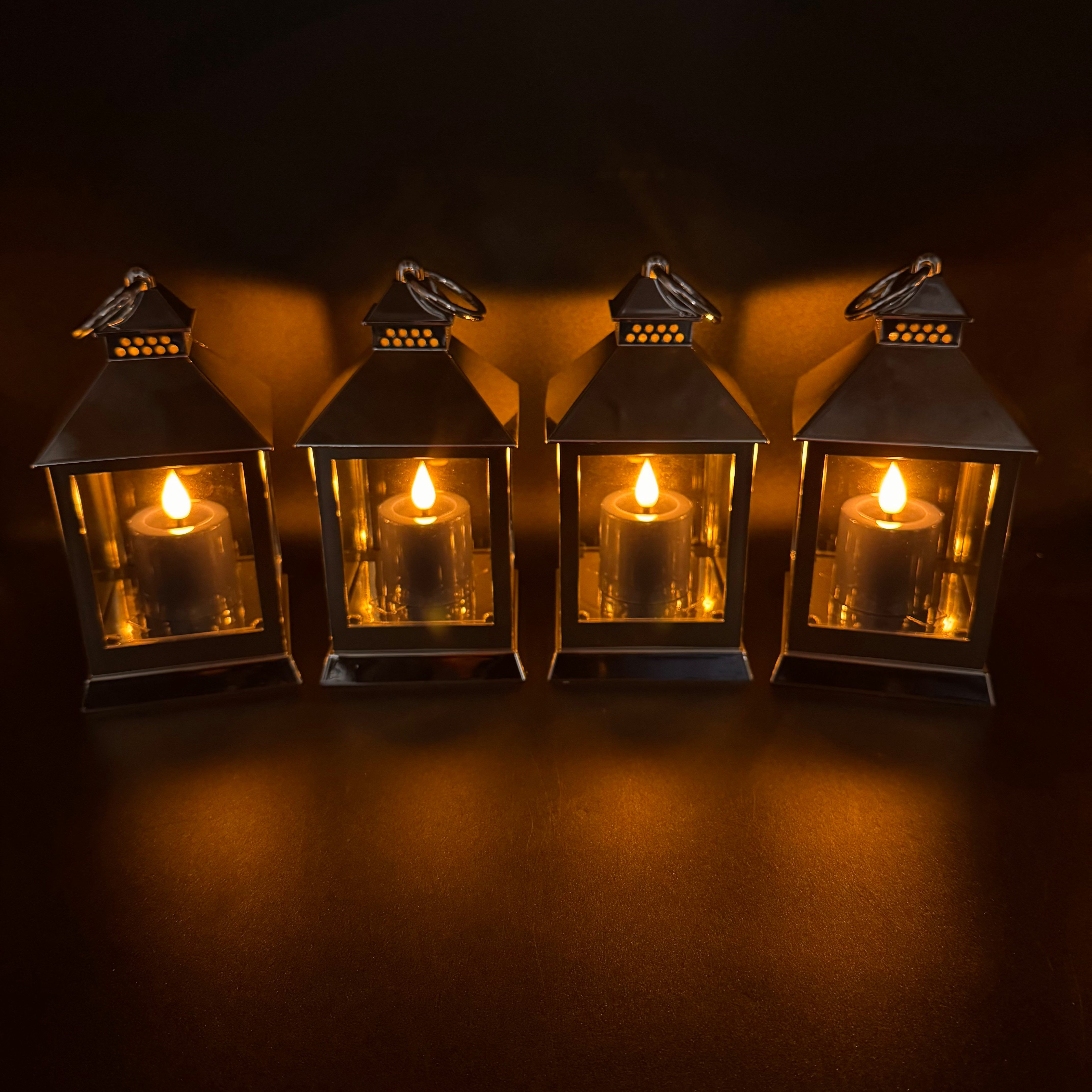 Online-Fuchs LED Laterne - 4er Set Deko Laternen mit LED-Kerzen und 6-Stunden Timerfunktion, mit realistischer Kerzenflamme, warmweiße Beleuchtung, glänzender S – Bild 3 von 3