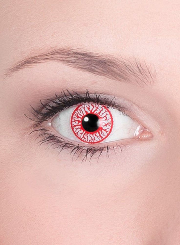 Metamorph Motivlinsen Bloodshot mit Dioptrie, Eine weiße Kontaktlinse mit roten Adern mit Stärke