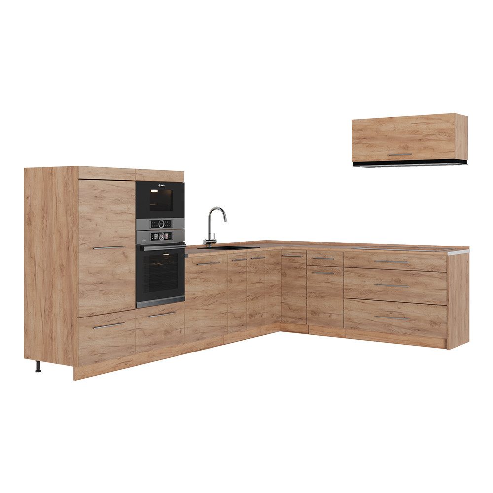 Vicco Winkelküche Fame-Line, Goldkraft Eiche/Goldkraft Eiche, 327 x 227 cm, AP Eiche