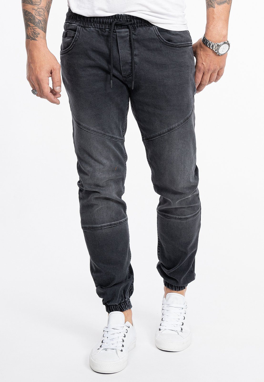Dunkelgrau Herren Creek RC-2190 Rock Jeans Jogger-Style Regular-fit-Jeans