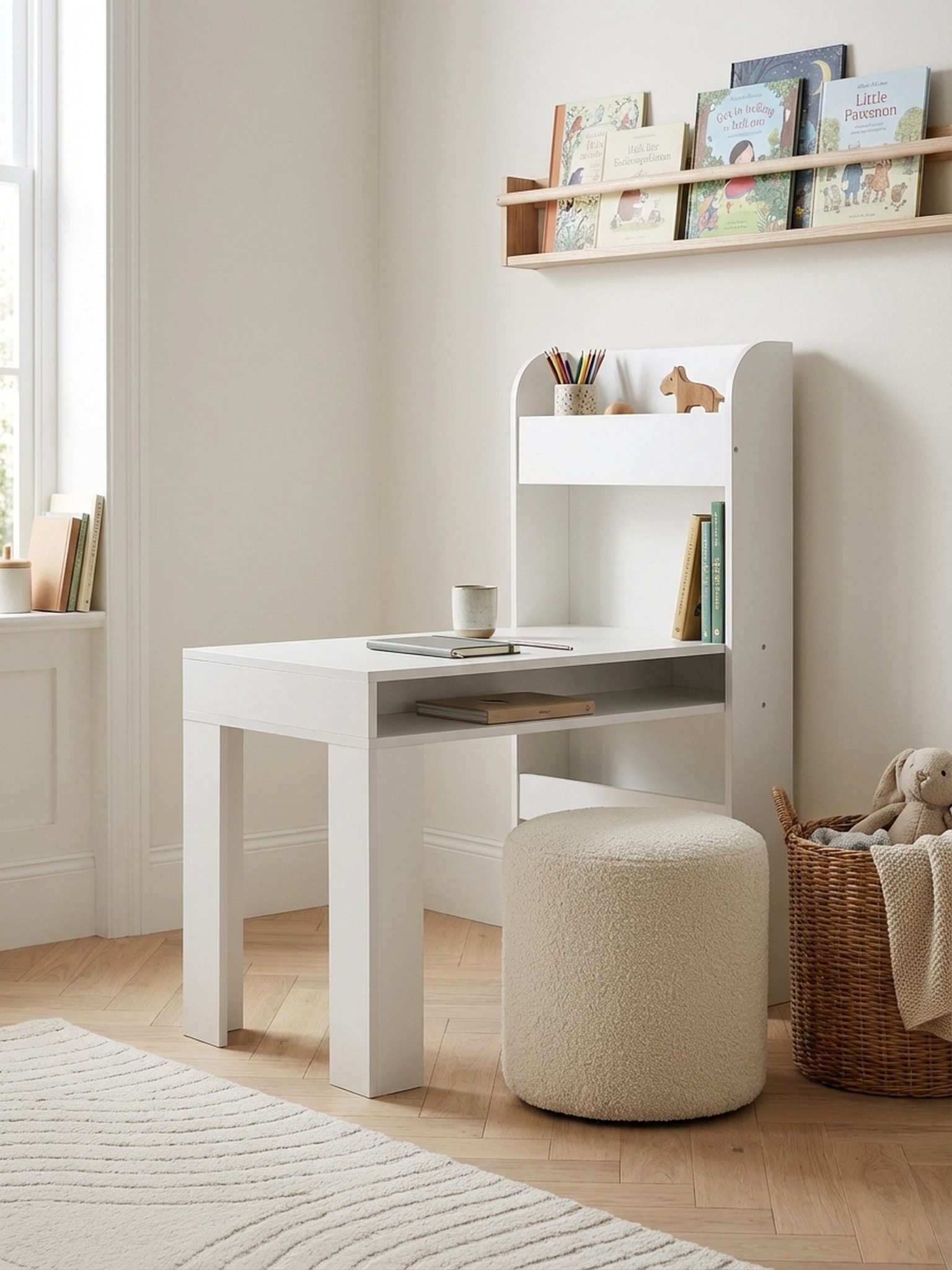 KADIMA DESIGN Kinderschreibtisch Kinderschreibtisch Weiß 90x50x110 cm Maltisch Kinderzimmer mit Regal, (Schmal), Kindertisch Modern, Schülerschreibtisch mit Stauraum, Schultisch