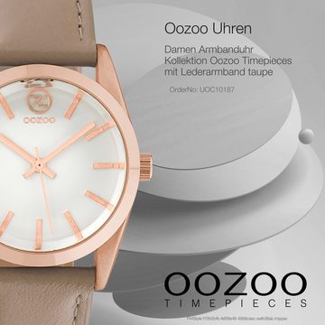 OOZOO Quarzuhr Oozoo Damen Armbanduhr Timepieces Analog, Damenuhr rund, mittel (ca. 33mm) Lederarmband, Fashion-Style