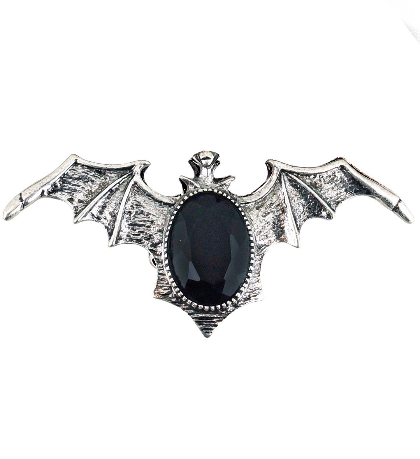 Kostüm Fledermaus Ring mit schwarzem Stein, Silber - Vam