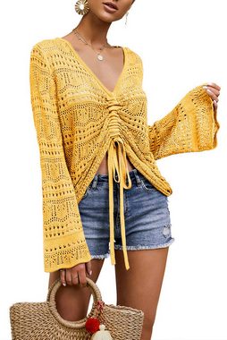 ZWY 2-in-1-Pullover Damen Pullover Flowy Oversized Langarm Frühling Sommer Strickpullover