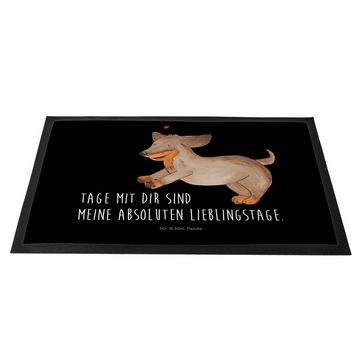 Fußmatte Hund Dackel fröhlich - Schwarz - Geschenk, braun, Vierbeiner, Haustie, Mr. & Mrs. Panda, Höhe: 0.6 mm