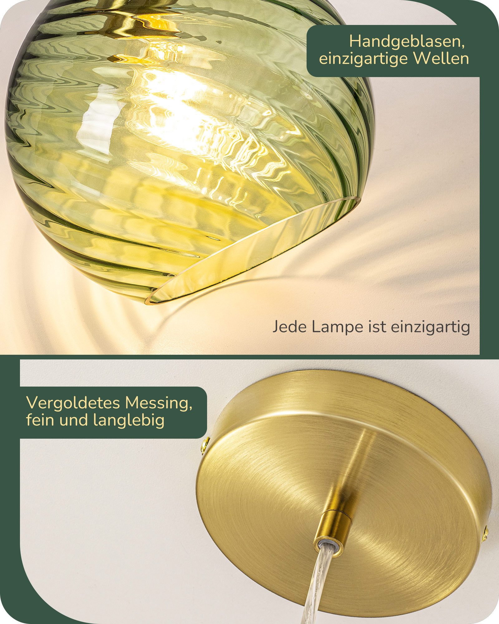 EDISHINE Pendelleuchte Esstisch, Hängeleuchte mit Glas Lampenschirm, Höhenverstellbar, LED wechselbar, warmweiß, Hängelampe für Kücheninsel, Flur