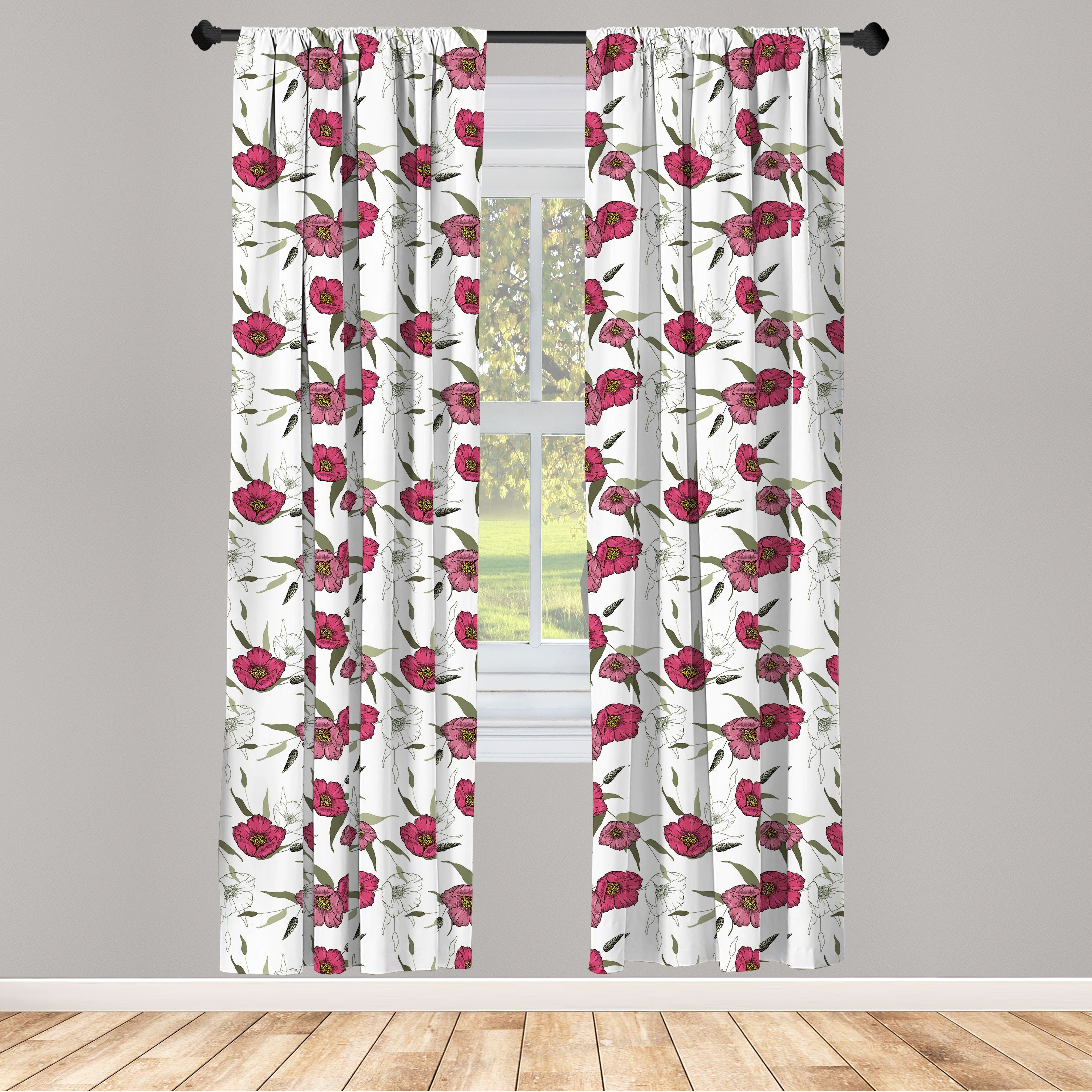 Gardine Vorhang für Wohnzimmer Schlafzimmer Dekor, Abakuhaus, Microfaser, Blumen Botanik Themed rosa Mohnblume