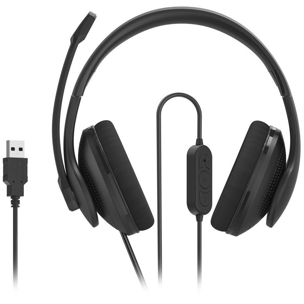 Hama Hama HS-USB300 V2 PC-Headset schwarz - Headset PC-Headset (Bewegliches Mikrofon für Flexibilität, USB, Eingebautes Mikrofon)
