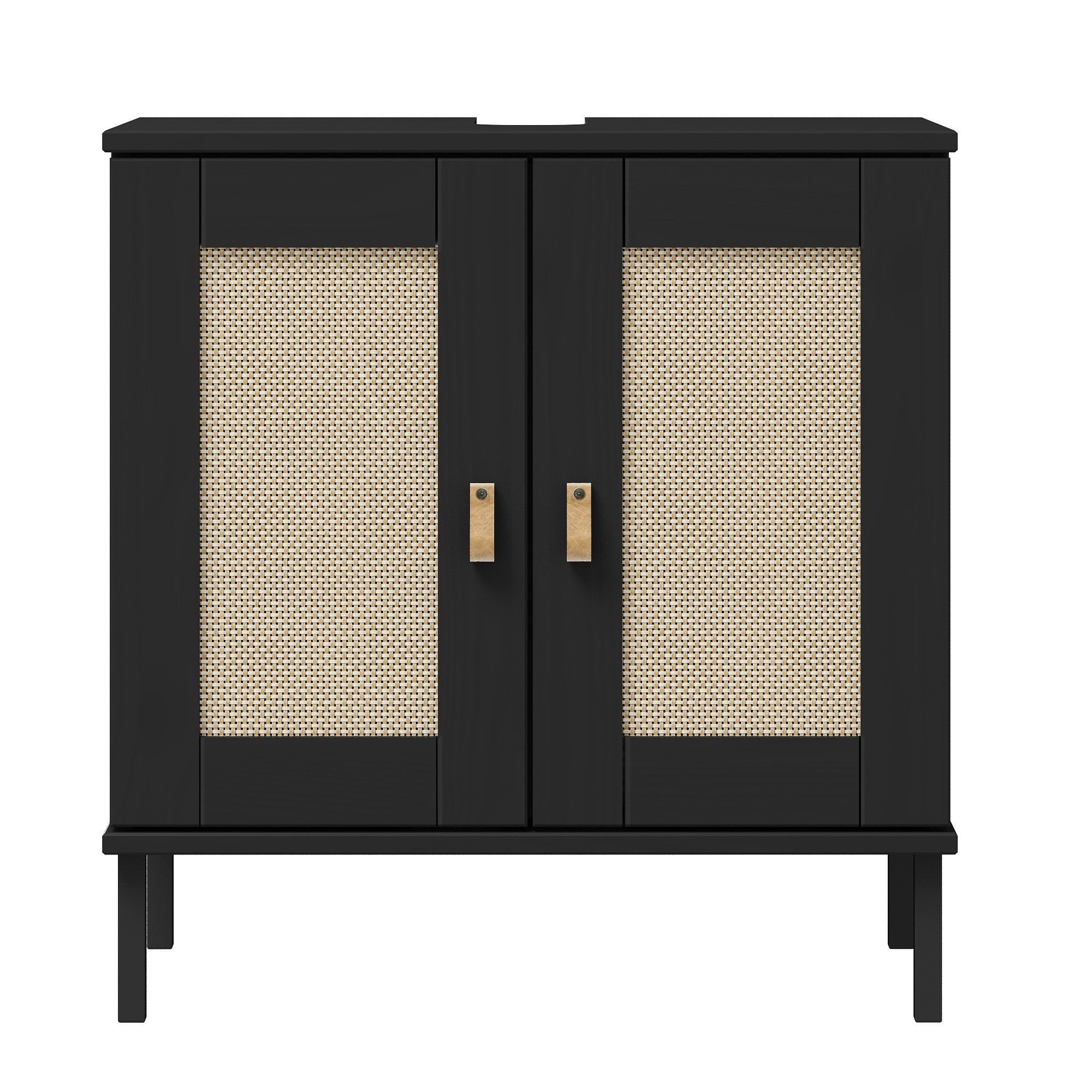Woodroom Waschbeckenunterschrank Eleganter Massivholzschrank Valencia Badezimmerschrank aus Kiefer, schwarz, 62x65x40cm