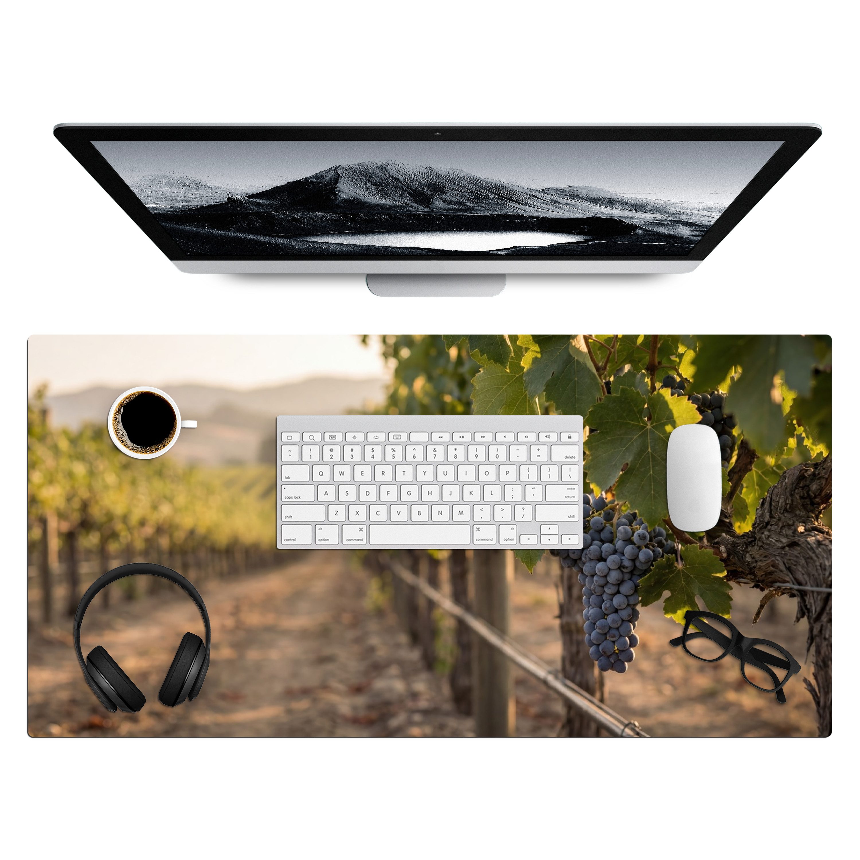 MuchoWow Gaming Mauspad Trauben - Weinberg - Sonnenlicht (1-St), Gaming Mauspad XXL, Schreibtischunterlage, Desk Mat Groß, 80x40 cm