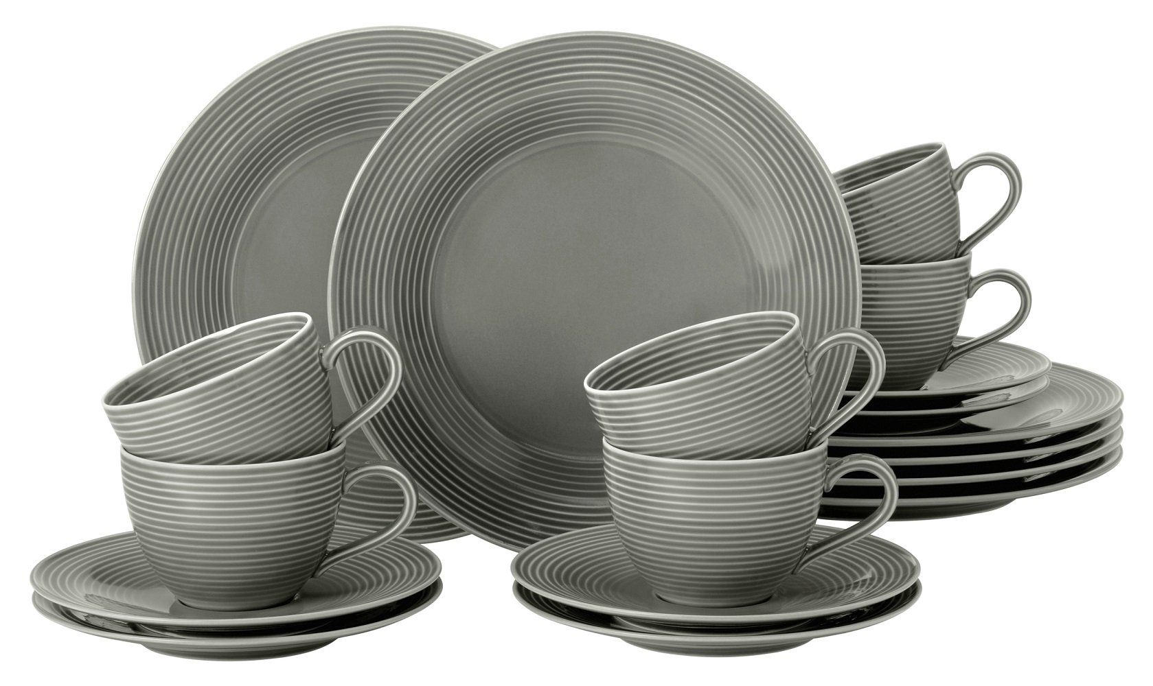 Seltmann Weiden Kaffeeservice Seltmann Weiden Beat Perlgrau Kaffeeservice 18-tlg., 6 Personen, Porzellan