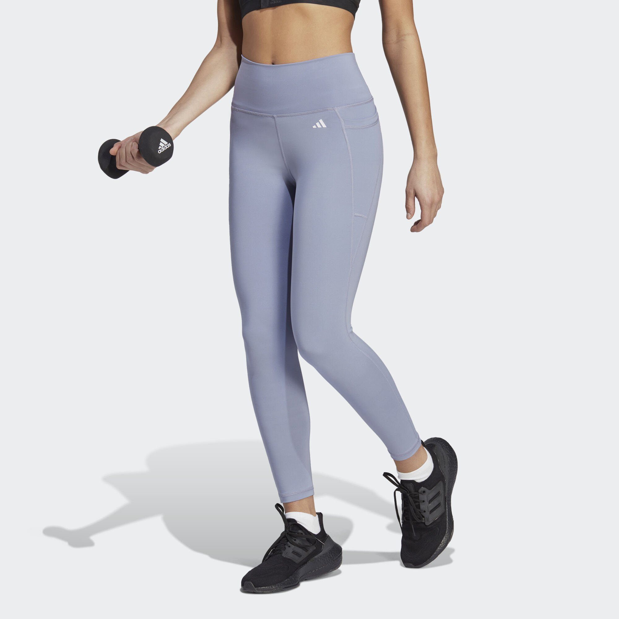 Silver Funktionsleggings adidas STASH HIGH-WAISTED POCKET OPTIME 7/8-LEGGINGS Performance Violet