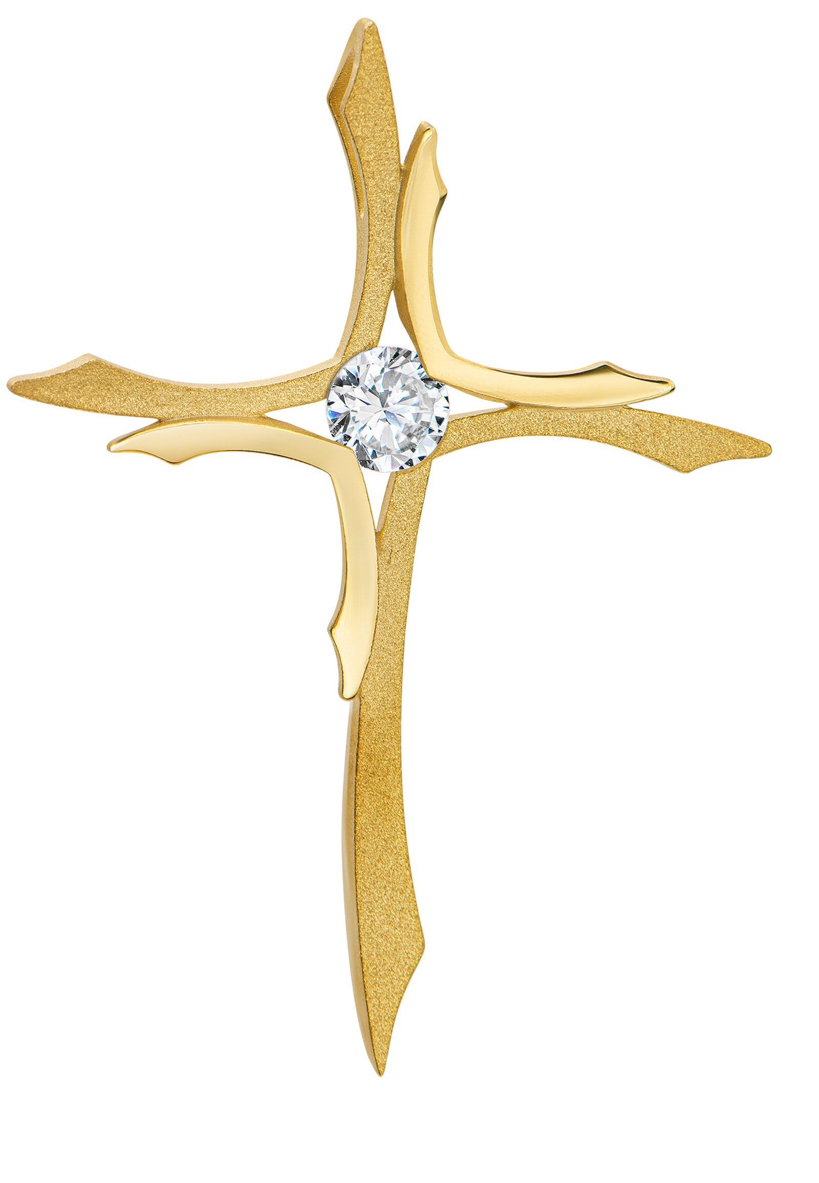 JEVELION Kreuzanhänger Kreuz Anhänger Silber vergoldet (vergoldeter  Silberanhänger, für Damen), Schmuckanhänger - Made in Germany