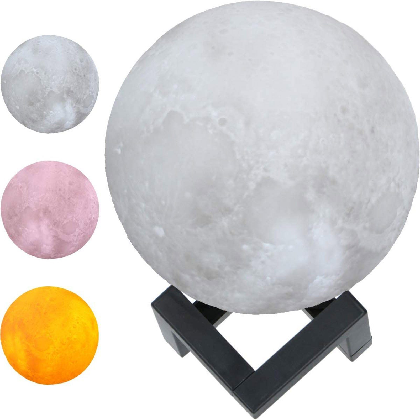 Grundig LED Nachtlicht Mond Lampe 3D Nachtlampe Mondkugel Tischlampe  Mondlicht Tischleuchte, LED fest integriert, Natürliches Weiß,  Stimmungsvolles Orange, Mystisches Rosa, leuchtet in 3 Farben, Ø 15 cm