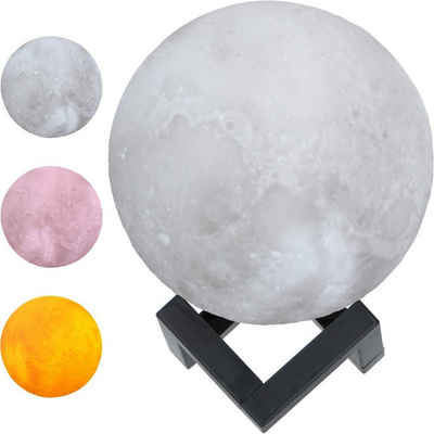 Grundig LED Nachtlicht Mond Lampe 3D Nachtlampe Mondkugel Tischlampe Mondlicht Tischleuchte, LED fest integriert, Natürliches Weiß, Stimmungsvolles Orange, Mystisches Rosa, leuchtet in 3 Farben, Ø 15 cm