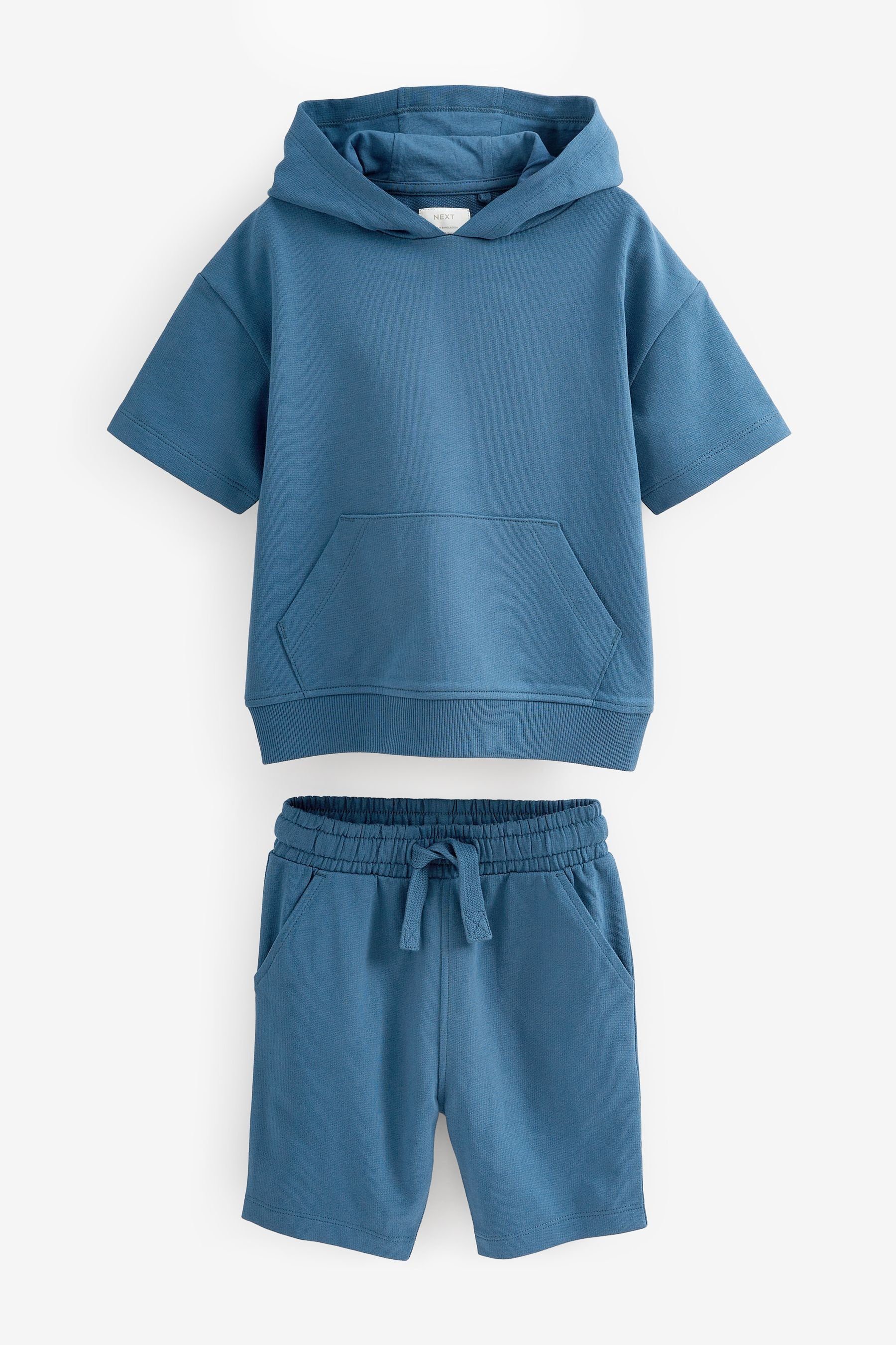 Next Sweatanzug Kurzärmeliges Kapuzensweatshirt und im Blue (2-tlg) Set Shorts