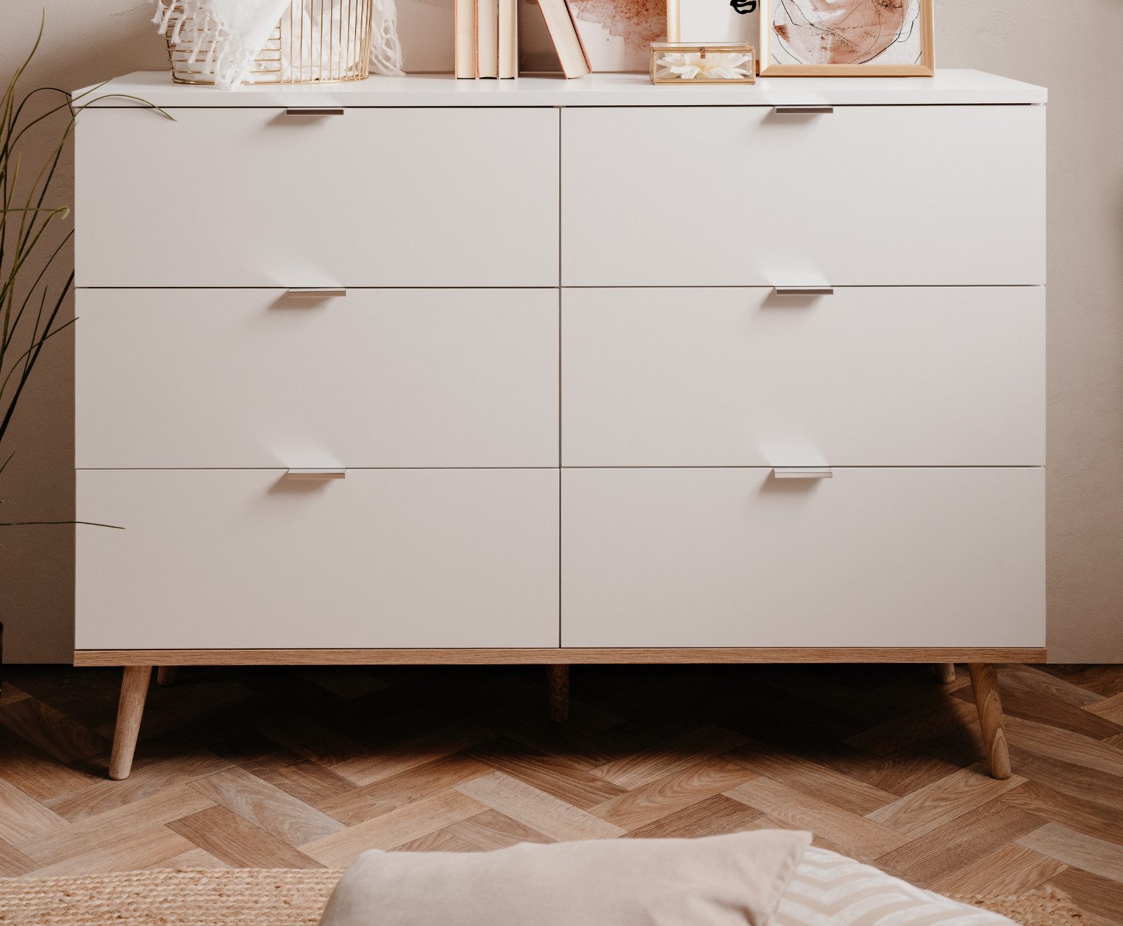 Furn.Design Schubkastenkommode Lundby (Kommode in weiß mit Eiche Sonoma, Breite 120 cm), skandinavisches Design