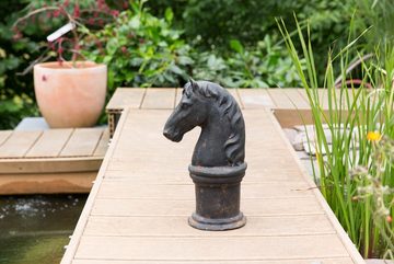Aubaho Gartenfigur Pferdekopf auf Sockel Skulptur Eisen Figur Pferd Garten Schachfigur Ho