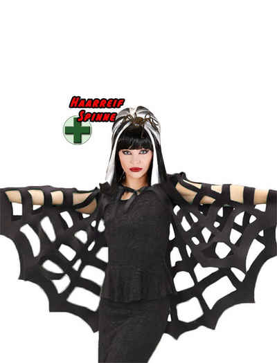 Karneval-Klamotten Kostüm Spinnen Umhang Damenkostüm mit Kopfschmuck, Frauenkostüm Halloween schwarzes Spinnen Cape