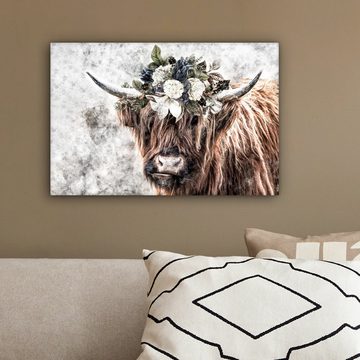 OneMillionCanvasses® Leinwandbild Schottischer Highlander - Rauch - Bouquet, (1 St), Wandbild Leinwandbilder, Aufhängefertig, Wanddeko, 30x20 cm