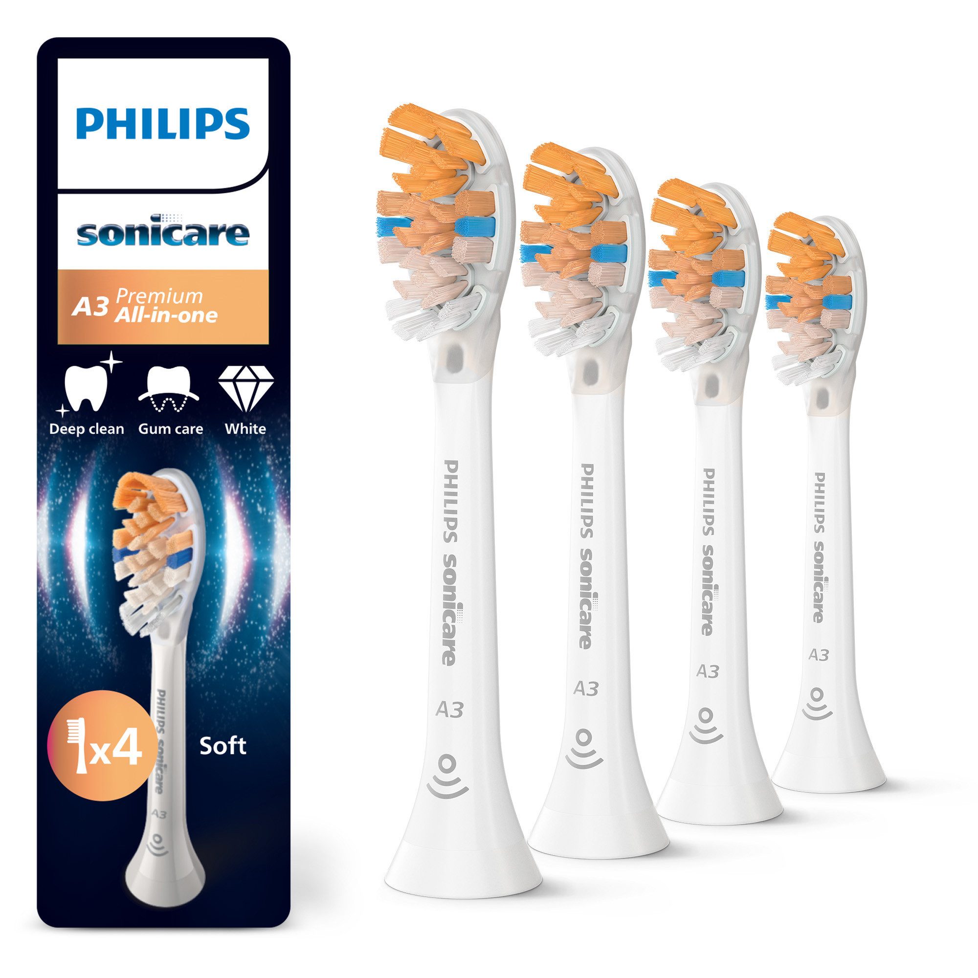 Philips Sonicare Aufsteckbürsten A3 Premium All-in-One, für eine gründliche Gesamtreinigung, für jedes Sonicare Handstück