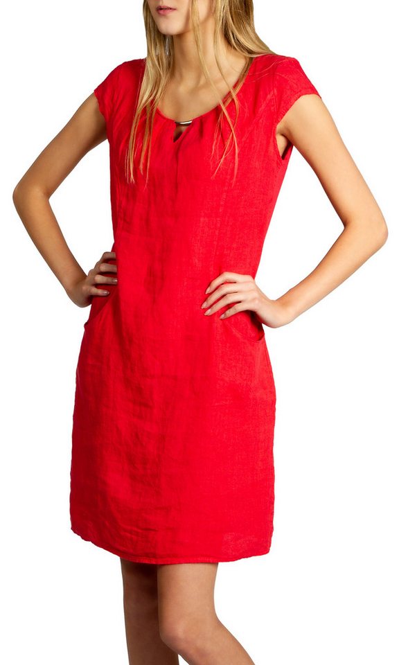 Caspar Sommerkleid SKL020 knielanges Damen Sommer Leinenkleid mit eleganter Metallspange Luftig leicht, figurumspielende Form, mit seitlichem Jersey-Einsatz