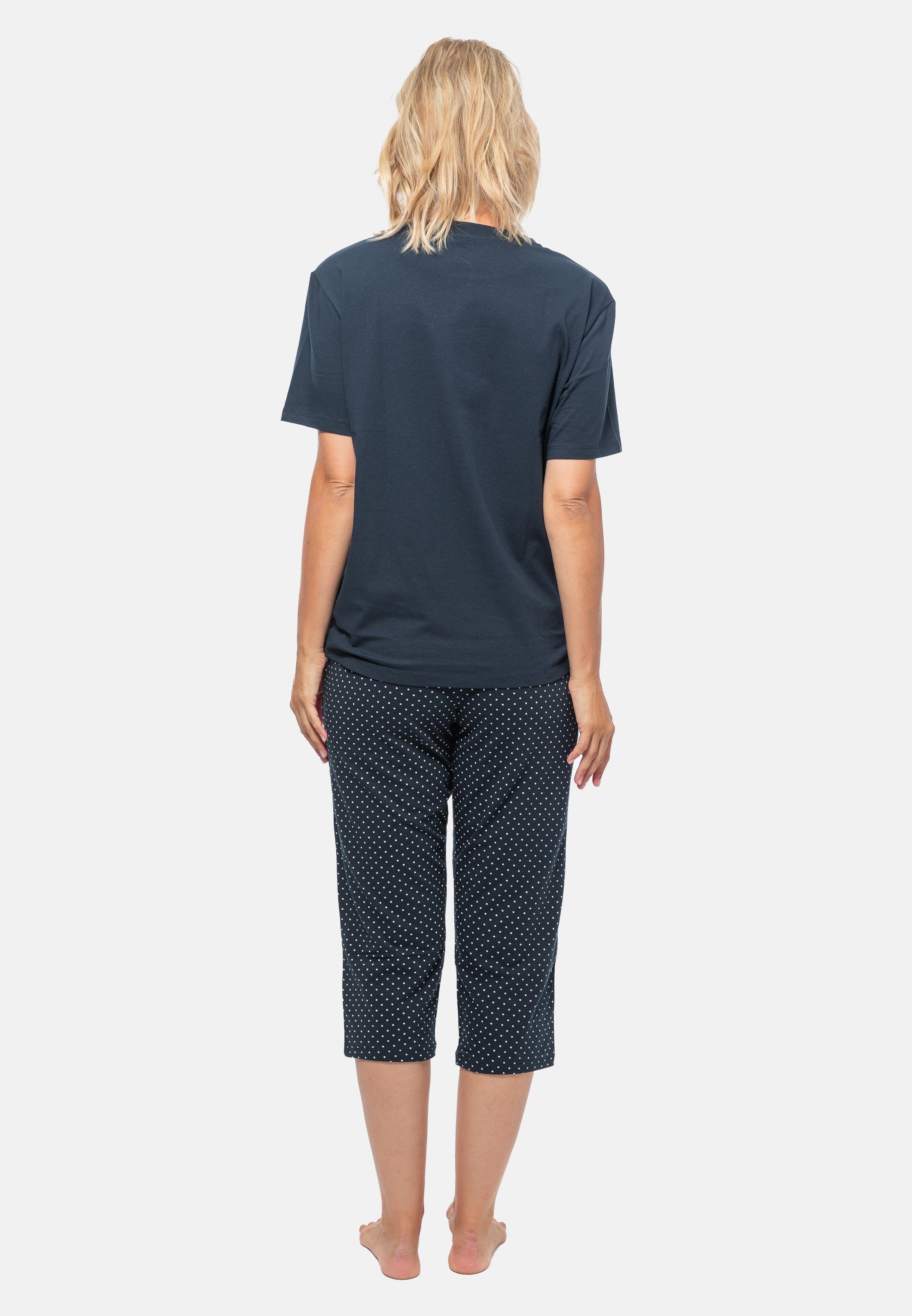 gepunktet / Baumwolle 2 - - Blau Dunkelblau Organic tlg) Pyjama Cotton (Set, Schiesser Schlafanzug