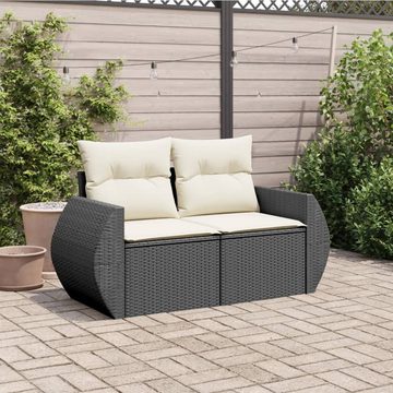 vidaXL Loungesofa Gartensofa mit Kissen 2-Sitzer Schwarz Poly Rattan