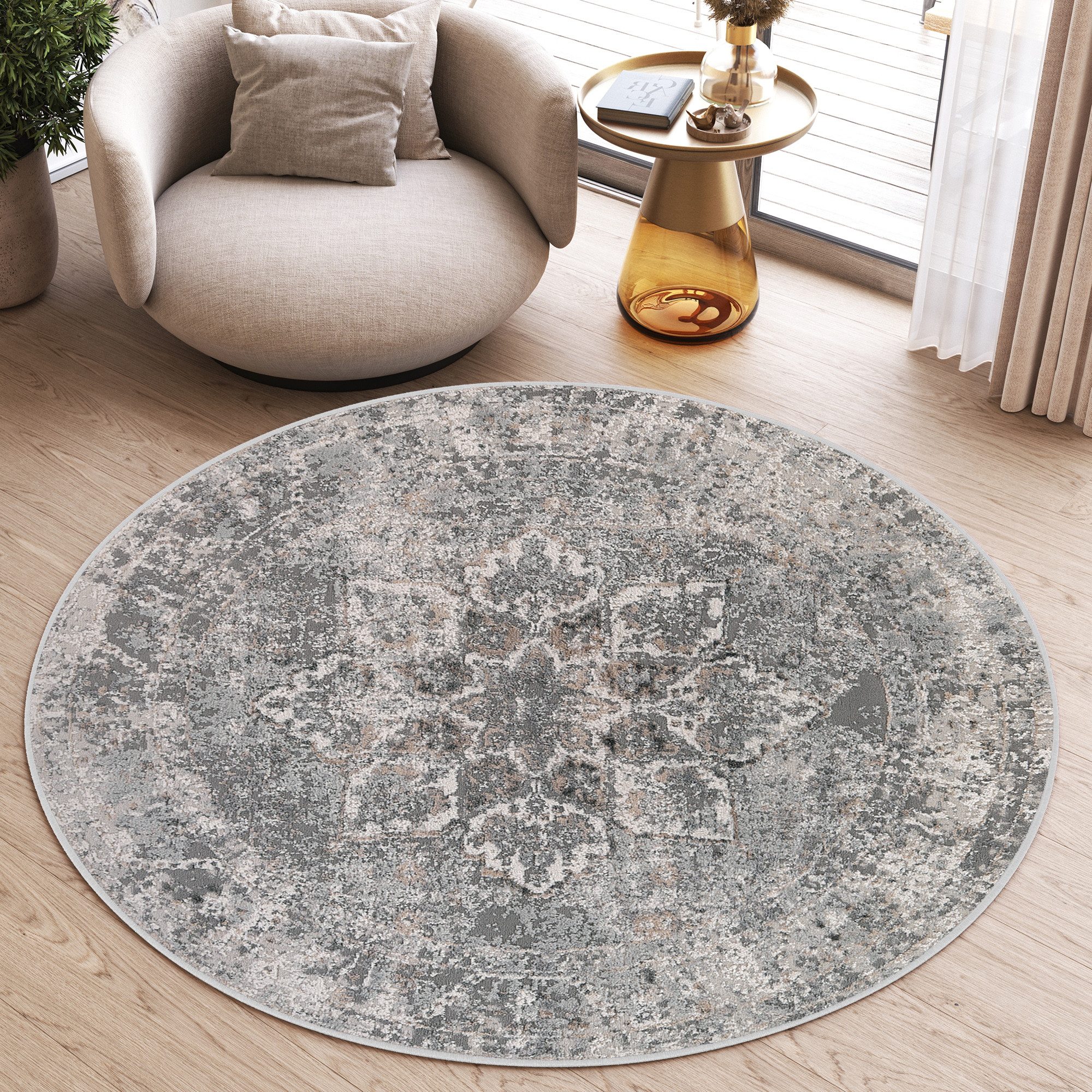 Tapiso Teppich VALLEY, rund, Höhe: 9 mm, Wohnzimmer, Schlafzimmer, Vintage
