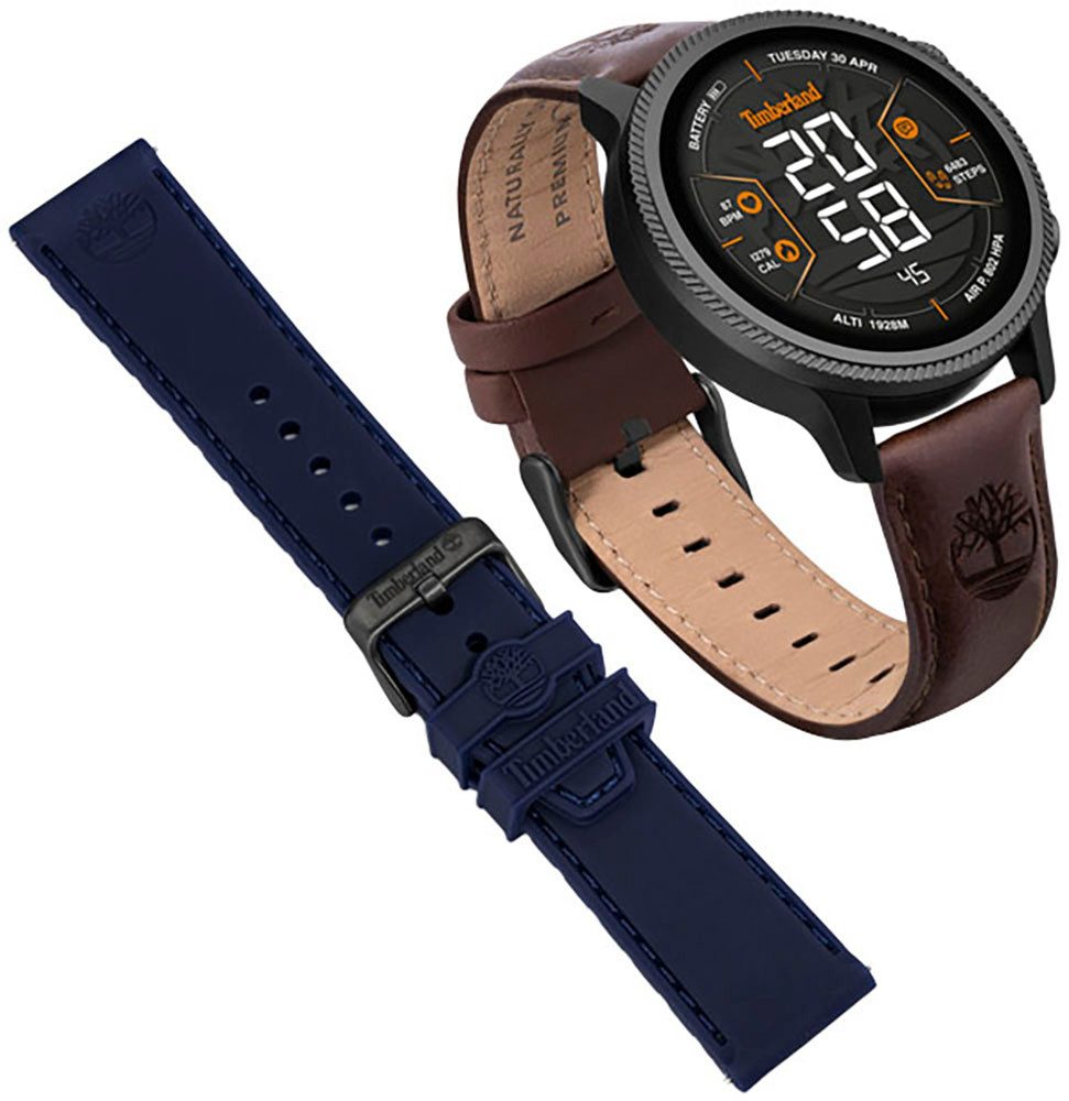 Timberland TRAIL FORCE Smartwatch Set, 2-tlg., mit blauem Silikonwechselband, Armbanduhr, Herrenuhr, Lederarmband, Bluetooth, Trinkerinnerung