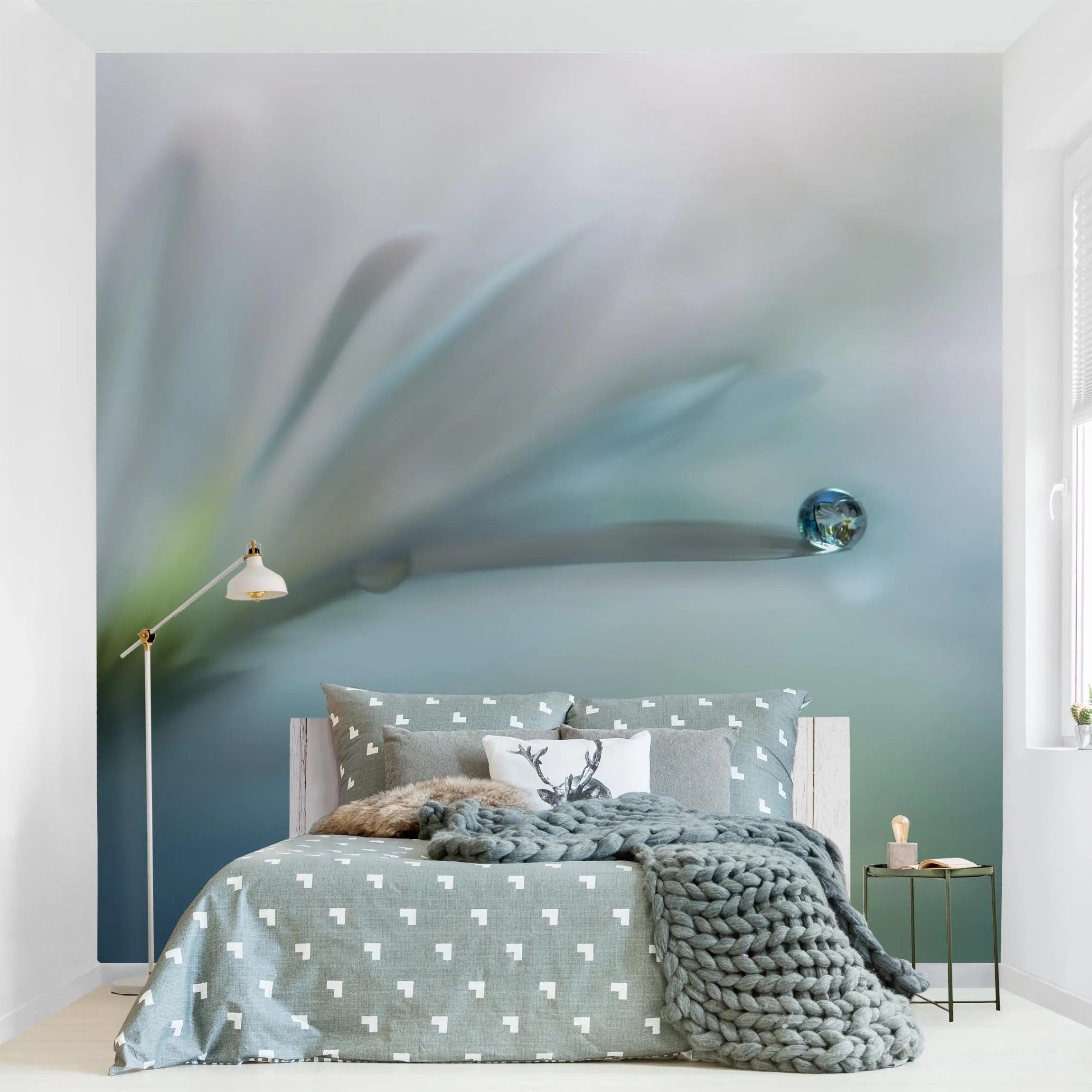 Bilderdepot24 Fototapete Blumen Tautropfen weißer Blüte Blumentapete Floral Natur Modern Kunst, Glatt, Matt, (Vliestapete inkl. Kleister oder selbstklebend), Wohnzimmer Schlafzimmer Küche Flur Motivtapete Vliestapete Wandtapete