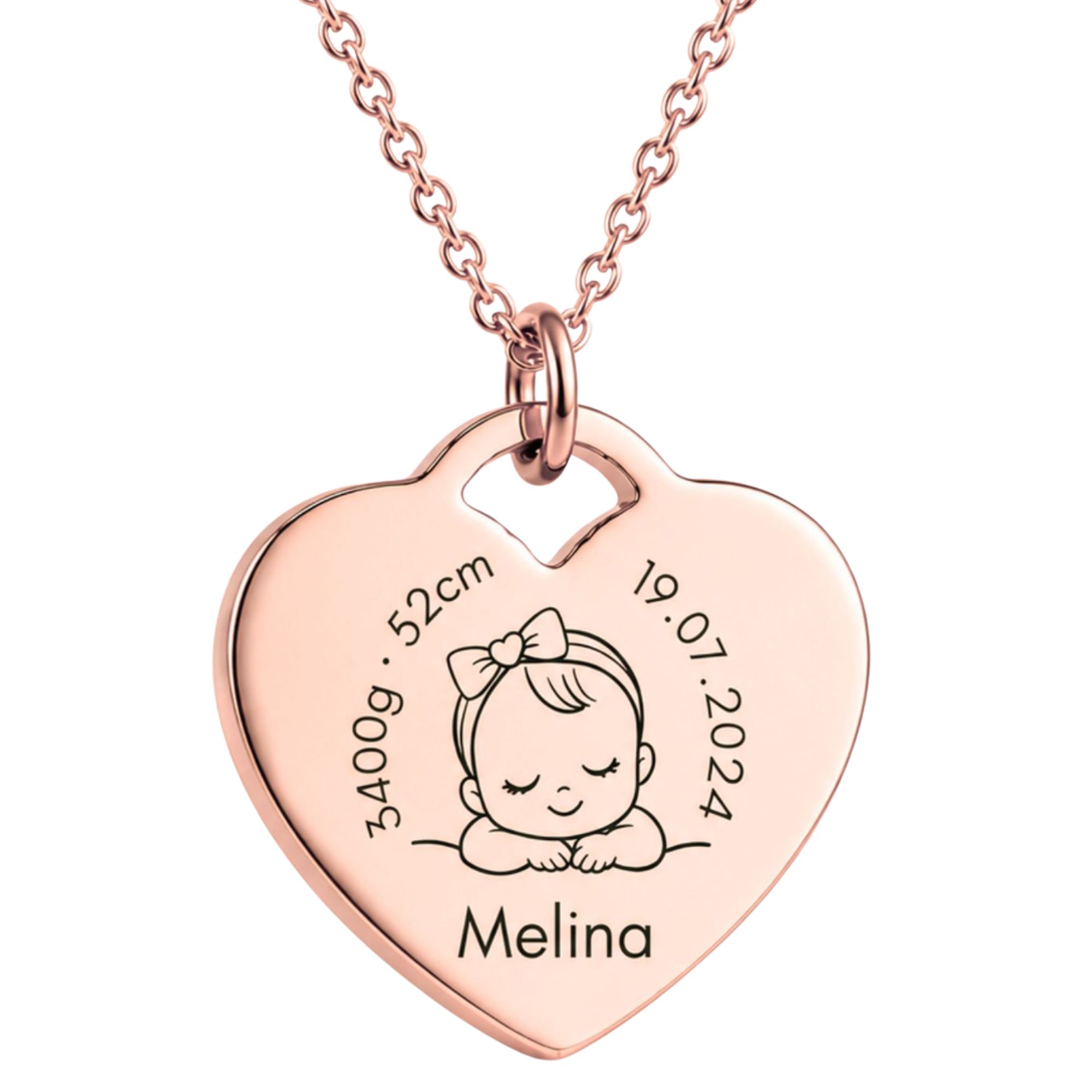 BS Schmuckdesign Kette mit Anhänger mit Gravur Personalisierte Halskette Geburtskette Herzkette Mutter-Kind (inkl. Gravur), personalisierbar inkl. Geschenkbox