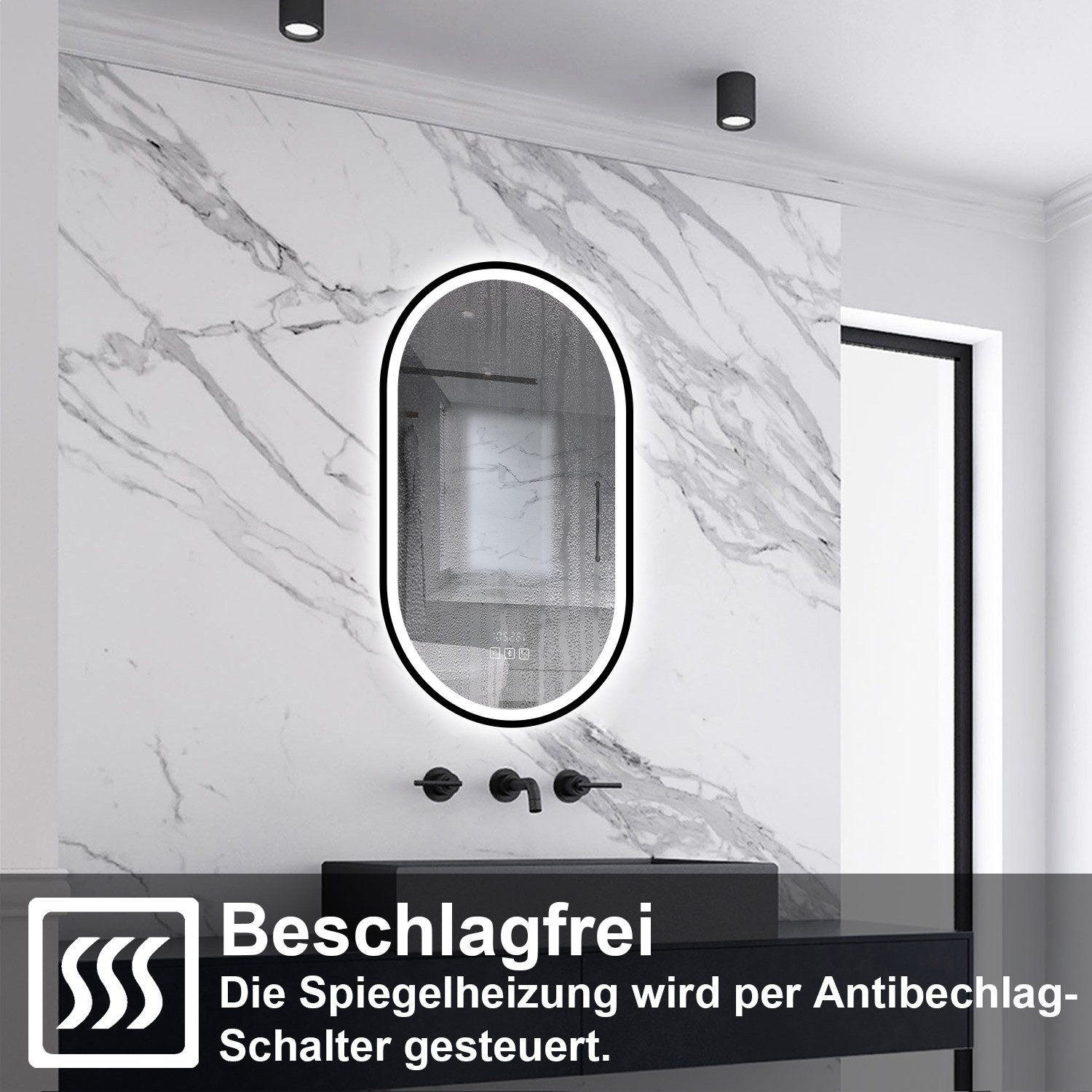 Aica Sanitär Badspiegel LED Wandspiegel mit Beschlagfrei Kalt/Neutral/Warmweiß Dimmbar, mit Bluetooth und Uhr