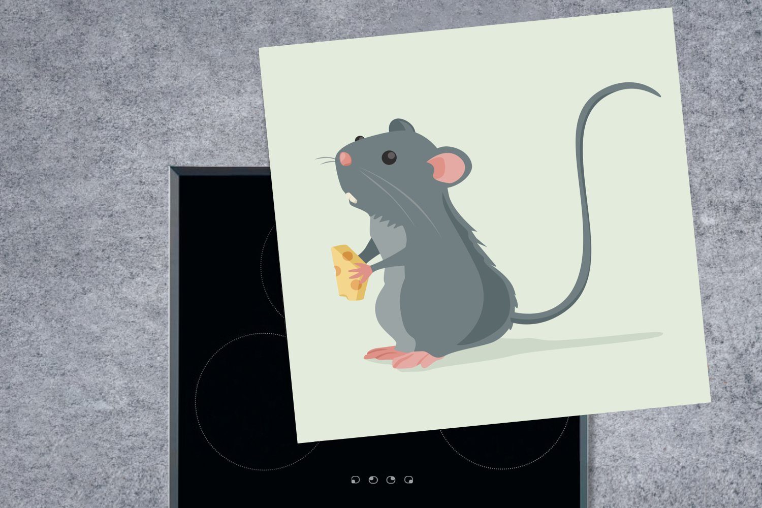 Arbeitsplatte Ratte küche cm, Vinyl, tlg), Illustration einer Herdblende-/Abdeckplatte für Käse, mit (1 MuchoWow 78x78 Ceranfeldabdeckung,