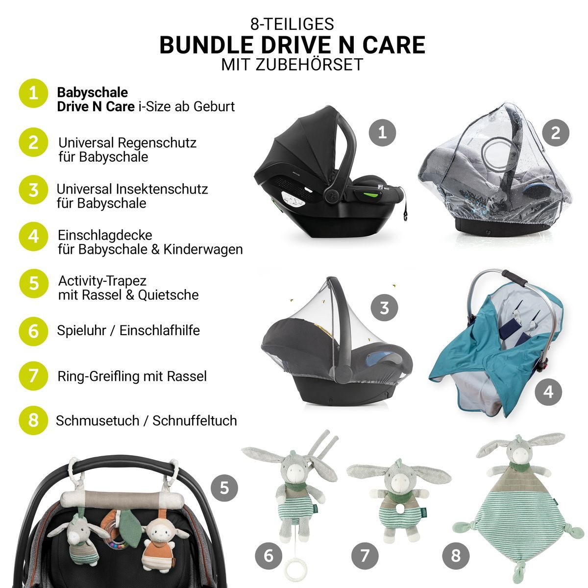 Hauck Babyschale Drive N Care i-Size, Baby Autositz ab Geburt (40 cm) bis 13 kg mit Einschlagdecke & Zubehör