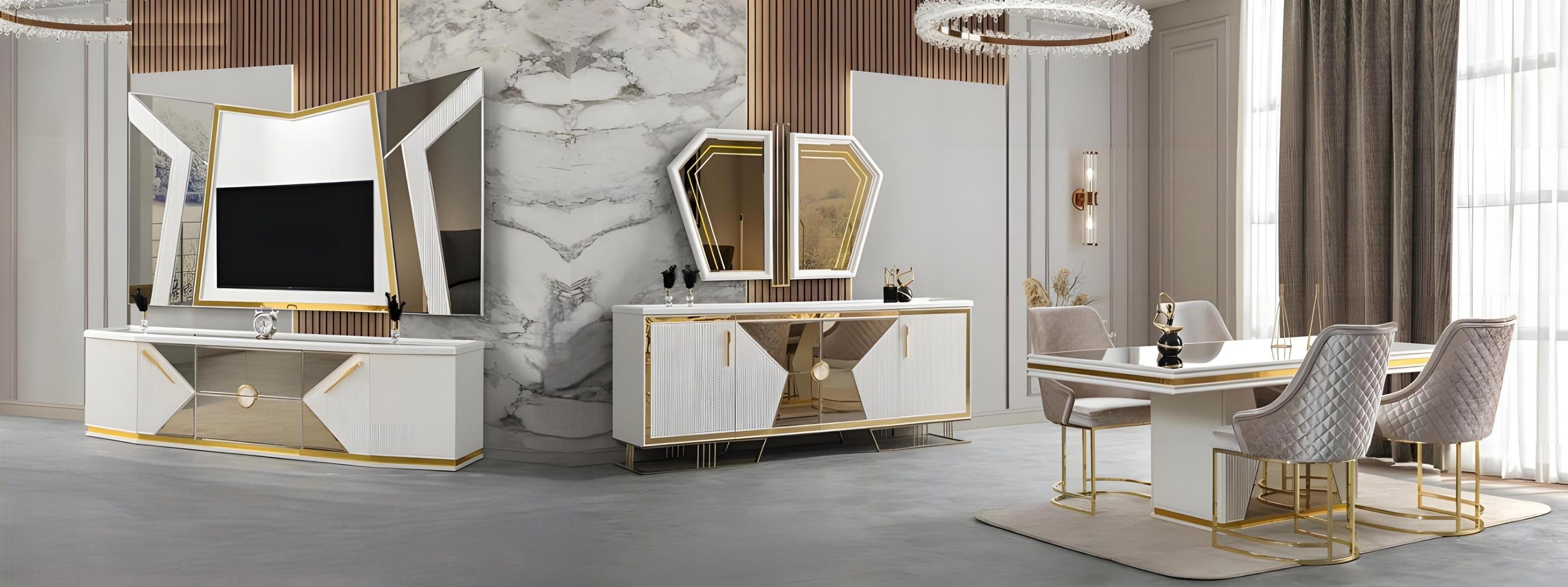 Xlmoebel Esszimmer-Set Elegantes Esszimmer Set mit Esstisch, 4 Stühlen und Sideboard, (9-St), Made in Europa