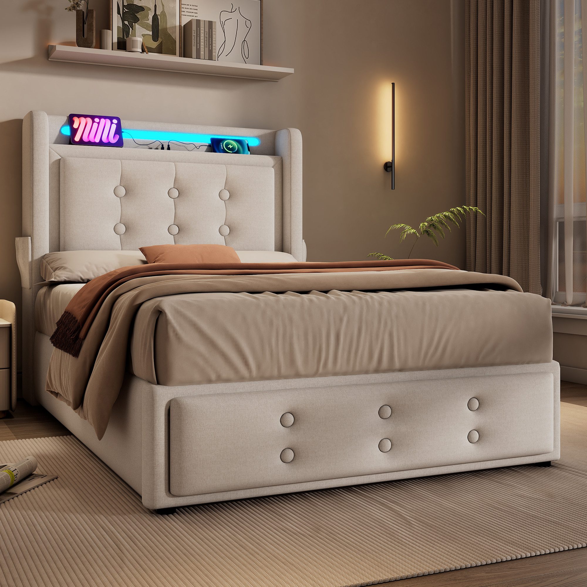 Flieks Polsterbett, LED Einzelbett 90x200cm mit günstig online kaufen