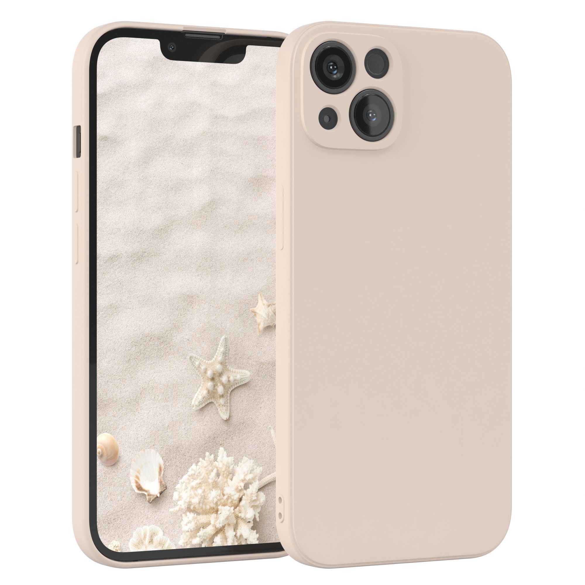 EAZY CASE Handyhülle für Apple iPhone 13 Hülle Silikon 6,1 Zoll, Bumper Case Matt Slimcover Silikonschutzhülle elastisch Taupe / Beige