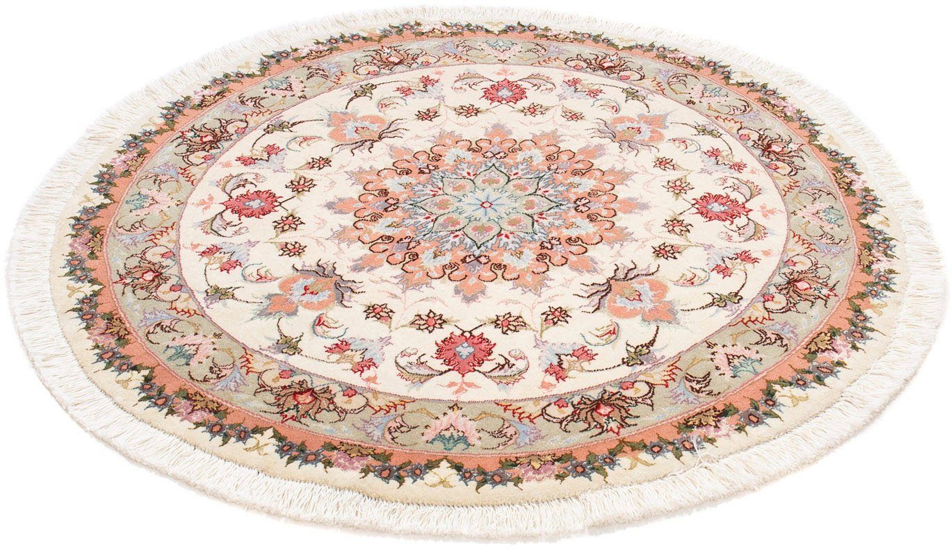 Orientteppich Perser - Täbriz - Royal rund - 100 x 100 cm - beige, morgenland, rund, Höhe: 7 mm, Wohnzimmer, Handgeknüpft, Einzelstück mit Zertifikat