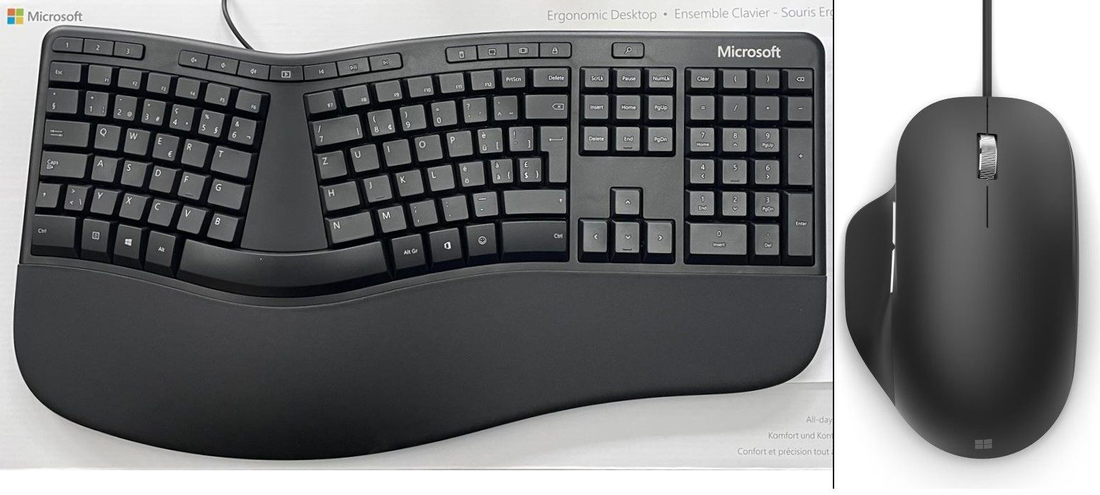 Microsoft Ergonomic Desktop -mit Handballenauflage, Schweizer-QWERTZ Tastatur- und Maus-Set