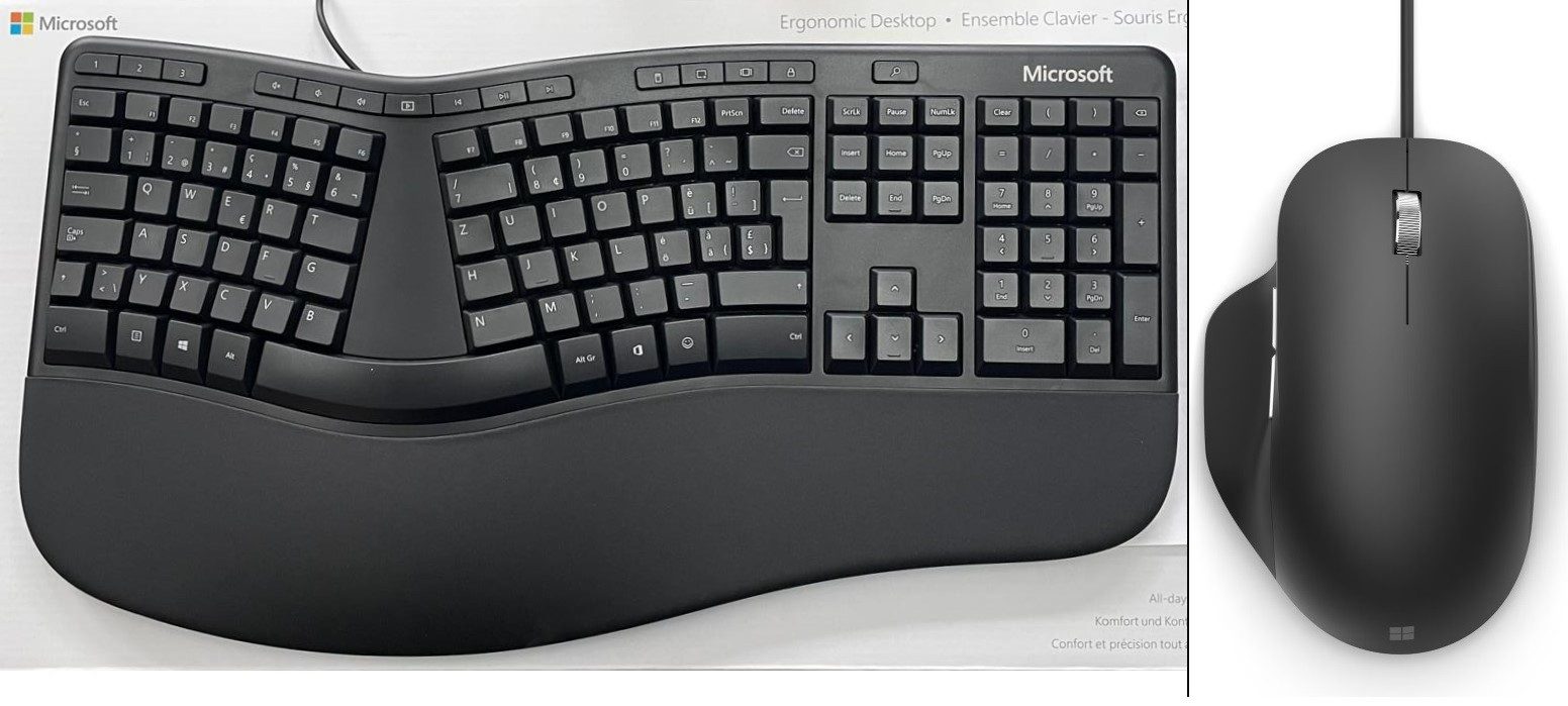Ergonomic Desktop -mit Handballenauflage, Schweizer-QWERTZ Tastatur- und Maus-Set