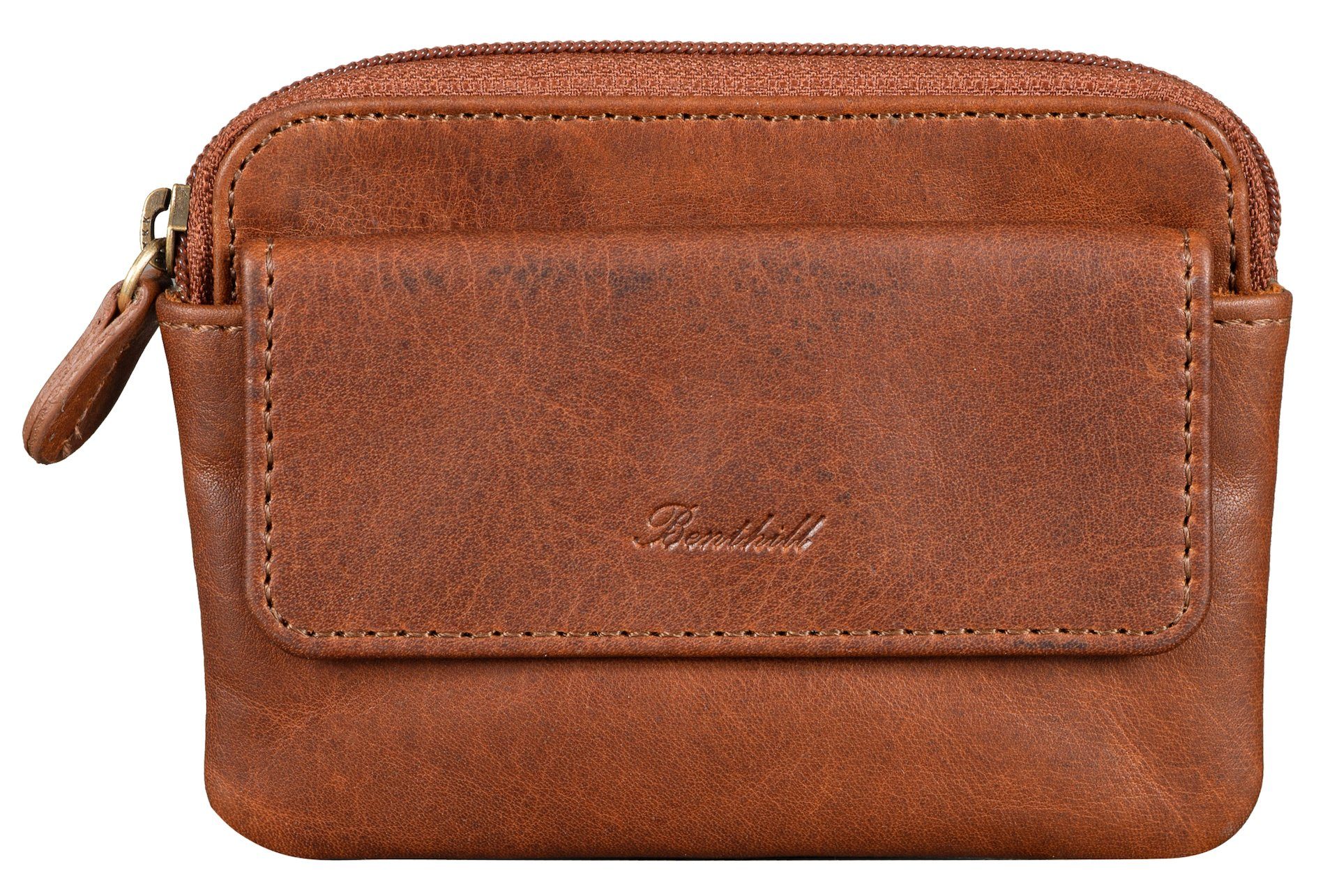 Benthill Schlüsseltasche Echt-Leder Schlüsseletui mit Kartenfach - Münzbörse mit Kleingeldfach, Kartenfächer Münzfach Reißverschlussfach