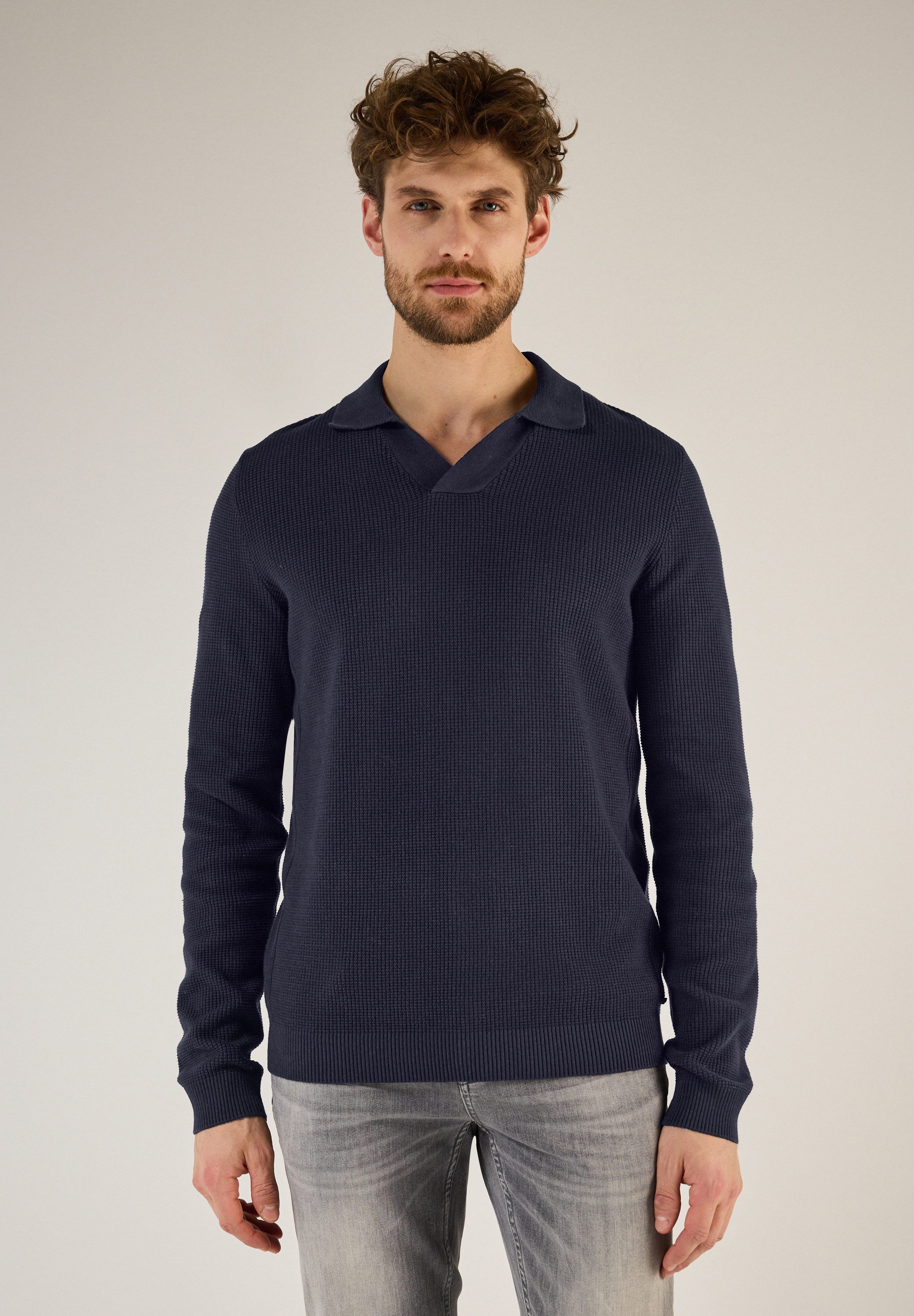 STREET ONE MEN V-Ausschnitt-Pullover aus reiner Baumwolle