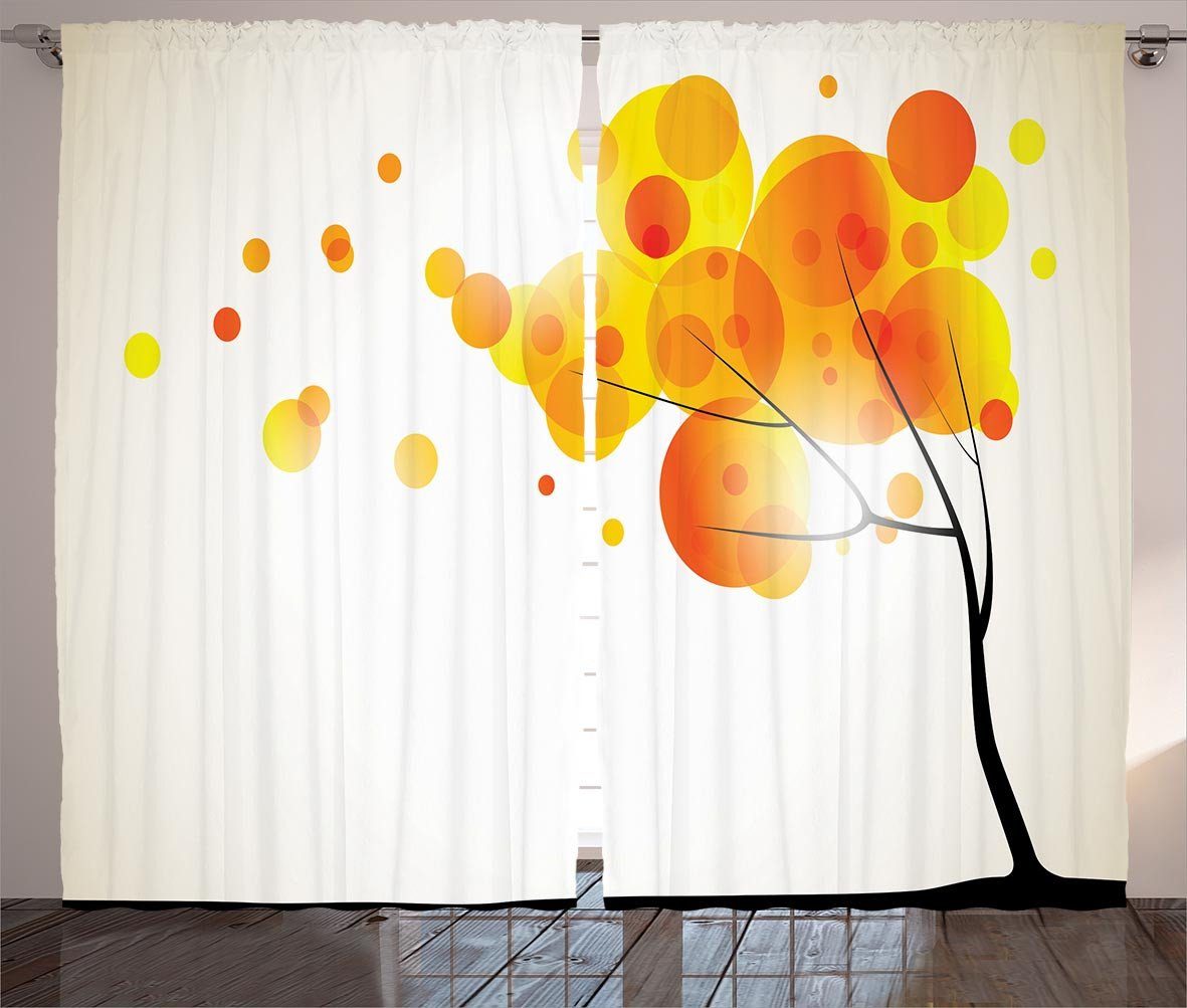 Gardine Schlafzimmer Kräuselband Vorhang mit Schlaufen und Haken, Abakuhaus, Abstrakt Autumn Sun und Bäume