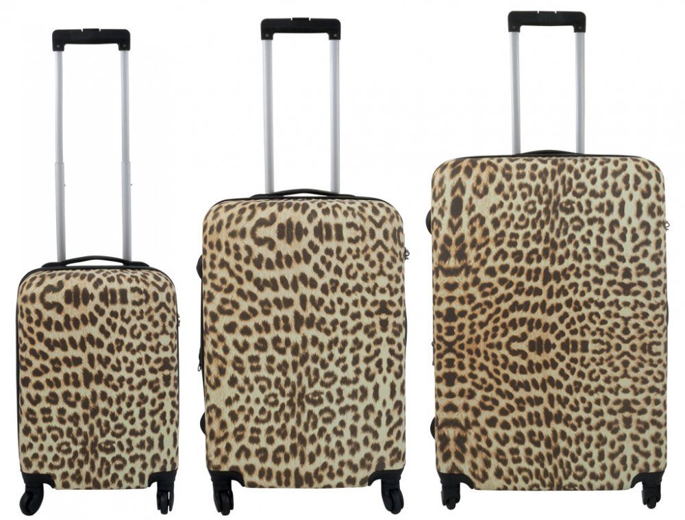 MONOPOL® Kofferset Kofferset 3 tlg. Trolleyset Reisekoffer ABS - Hartschale LEOPARD