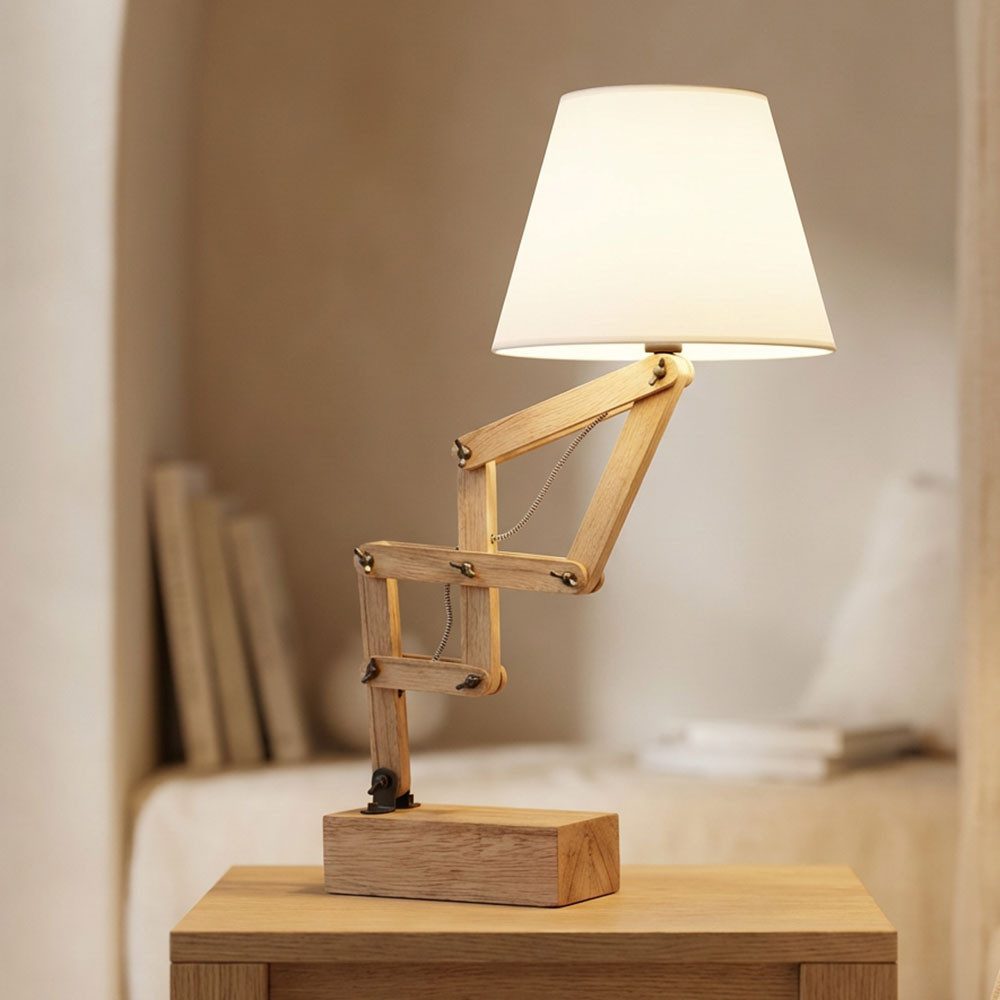 Steinhauer LIGHTING Tischleuchte, Leuchtmittel nicht inklusive, Tischlampe Beistellleuchte Holzlampe beweglich Landhaus Textil weiß