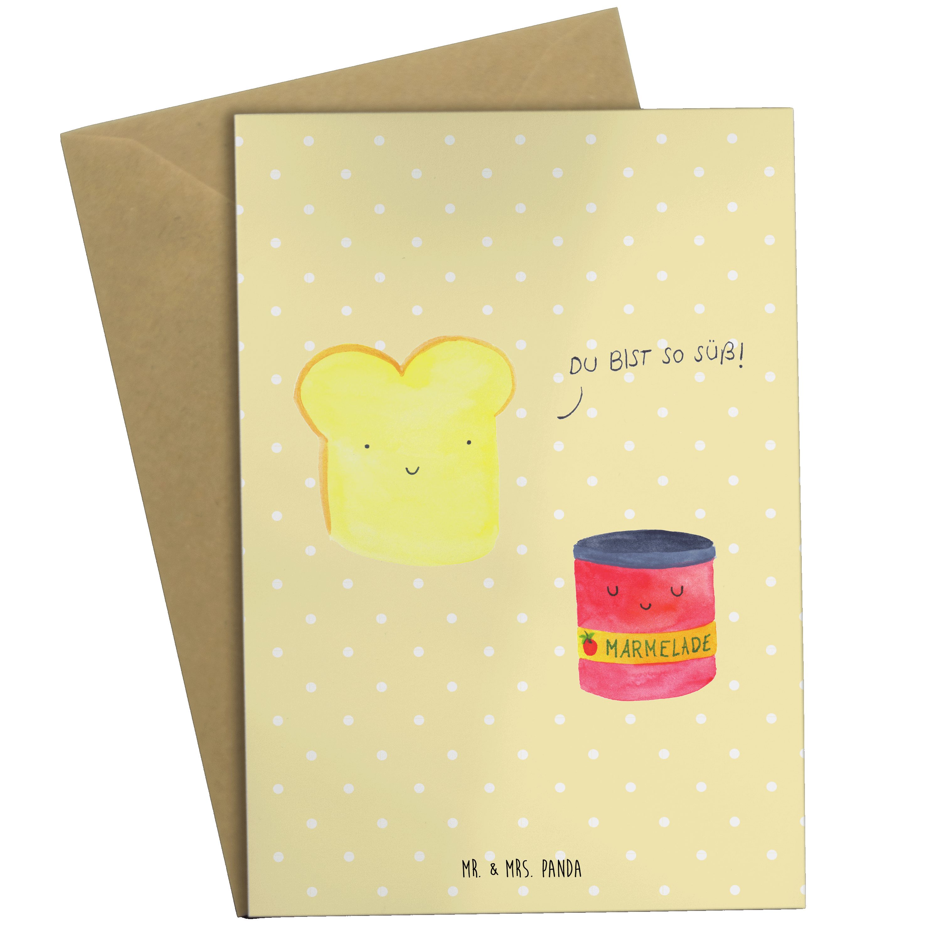 Mr. & Mrs. Panda Grußkarte Toast & Marmelade - Gelb Pastell - Geschenk, Küche Spruch, lustige Sp